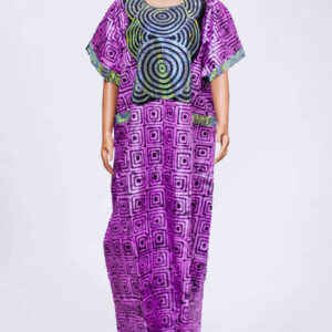 Purple Square Pattern Adire kampala Long Gown