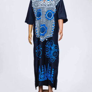 Blue/White Pattern Adire Kampala Long Gown