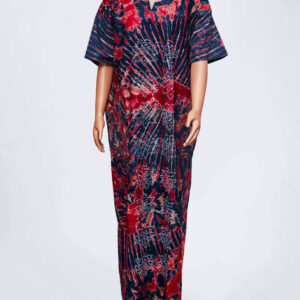 Red Tie and Dye design Patter Adire Kampala Long Gown