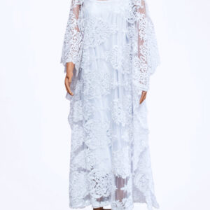 White Long Embroidered Lace Maxi Dress