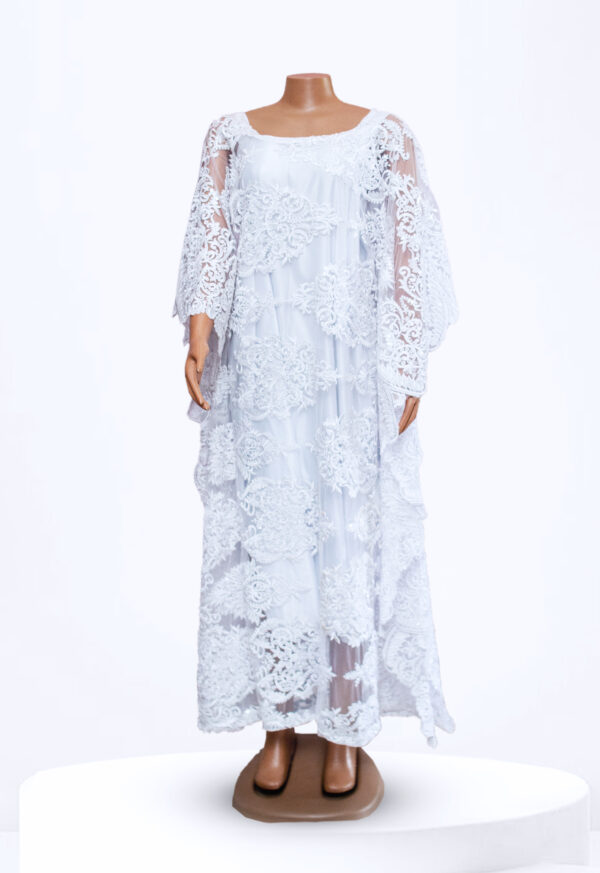 White Long Embroidered Lace Maxi Dress