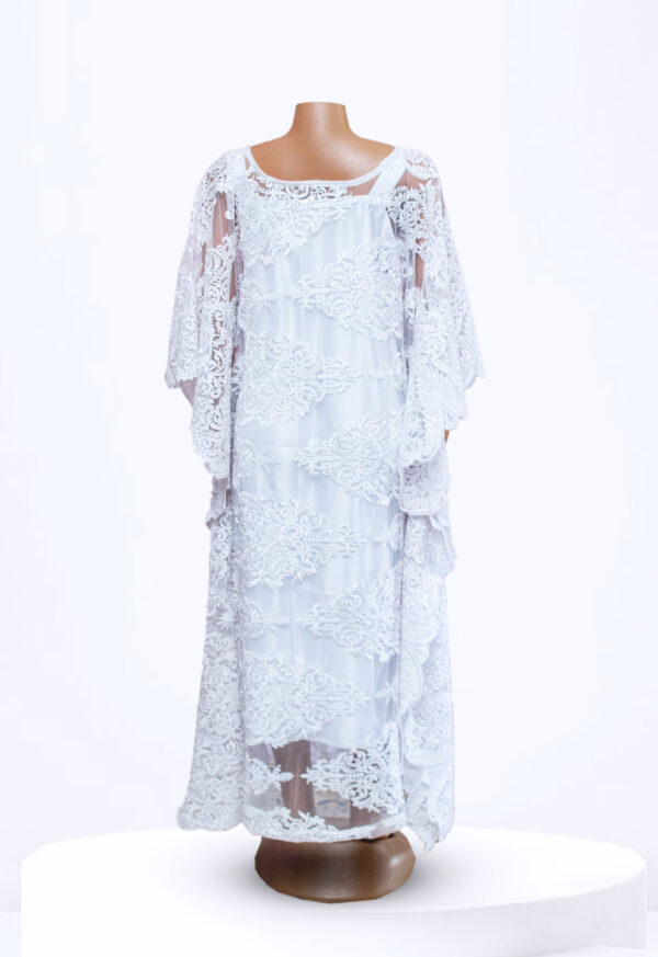 White Long Embroidered Lace Maxi Dress - Image 2