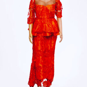 Orange Maxi Elegant Skirt and Blouse