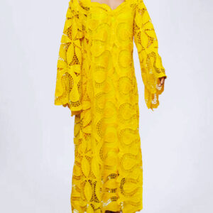 Long Sleeved Yellow Lace Maxi Gown
