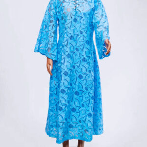 Sky Blue Long Sleeved Closed Chest Maxi Dress