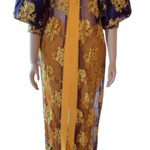 African Women in Lace Kimono Jacket and Pants (Yellow)