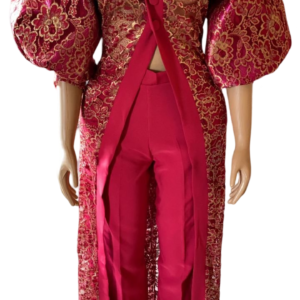 African Women in Lace Kimono Jacket and Pants (Red)