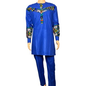 Blue Men Dashiki Print Shirts and Pants