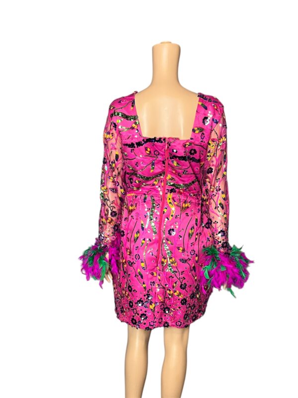 Short Feathered Pink Dress - Image 2