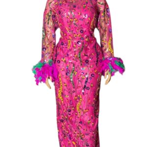 Long Feathered Pink Dress