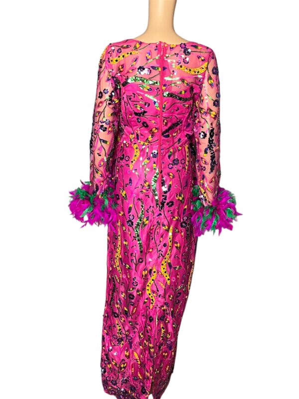 Long Feathered Pink Dress - Image 2
