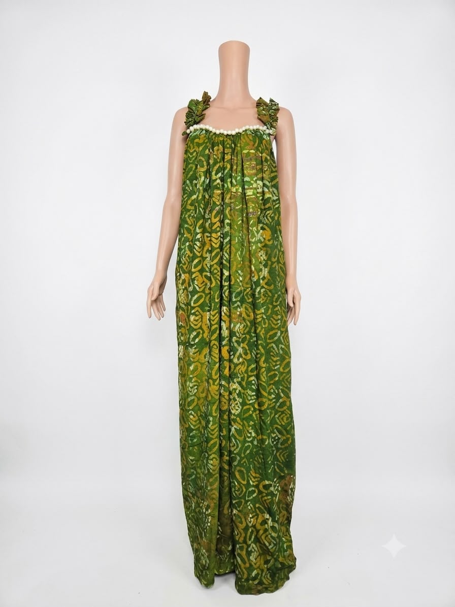 Forest Green African Print Sleeveless Kaftan Gown