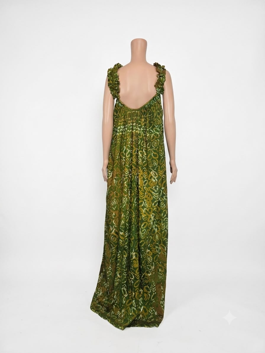 Forest Green African Print Sleeveless Kaftan Gown - Image 2
