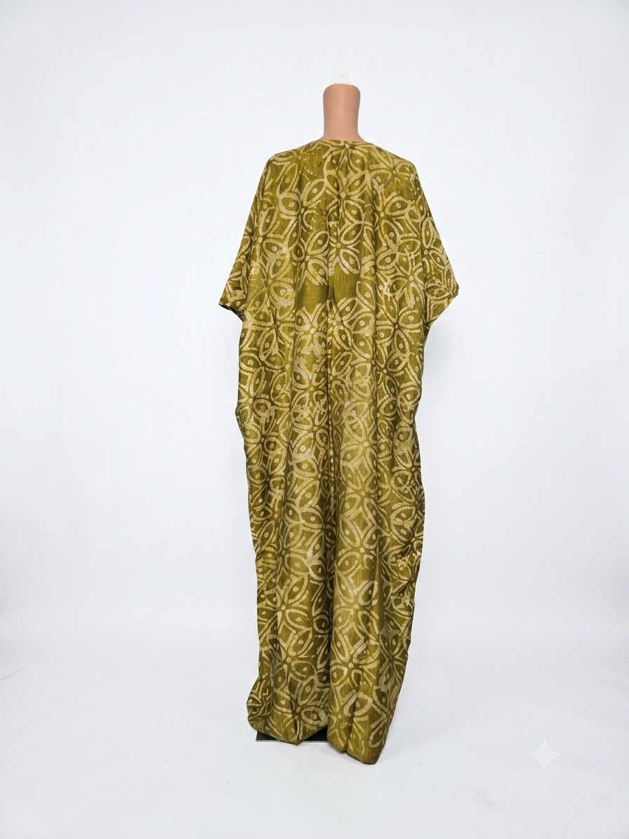 Olive Gold Adire Print Boubou Maxi Dress - Image 2